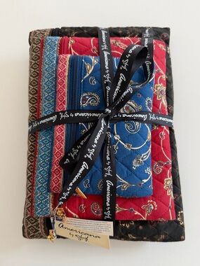 AMERICANA BY SHARIF Set of 3 Cosmetic Bags Quilted Paisley Multi-Colour Travel